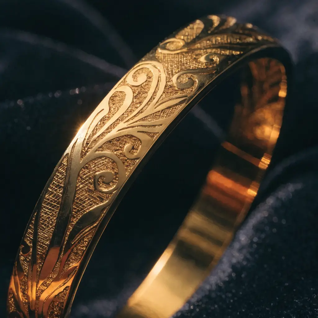 Hand-engraved gold bangle bracelet