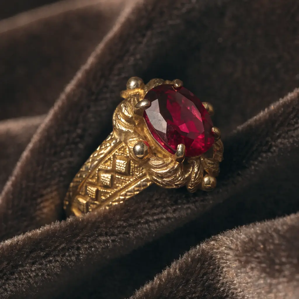 Bold gold ring set with a red ruby
